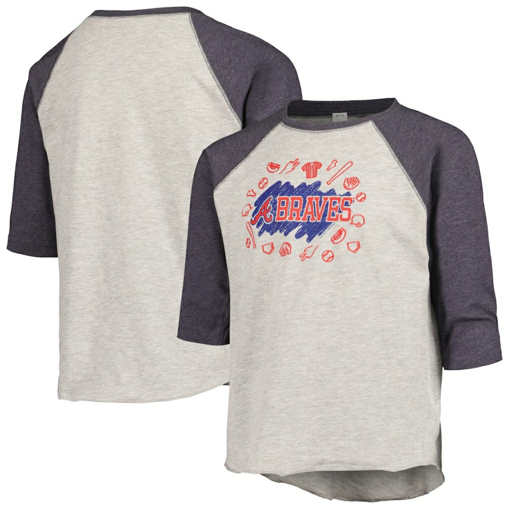 Atlanta Braves Soft as a Grape Youth Raglan 3/4 Sleeve T-Shirt - Heather Gray