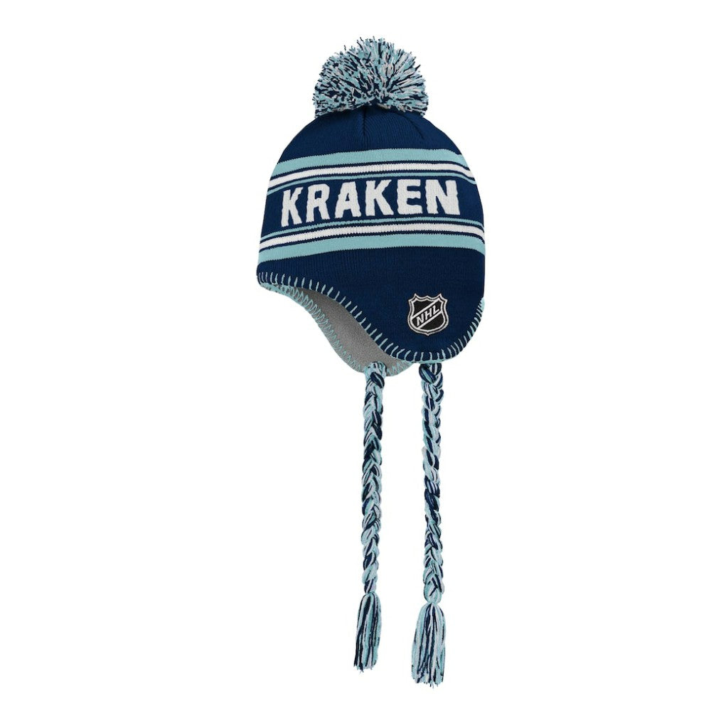 Seattle Kraken Youth Jacquard Tassel Knit Hat with Pom Deep Sea Blue
