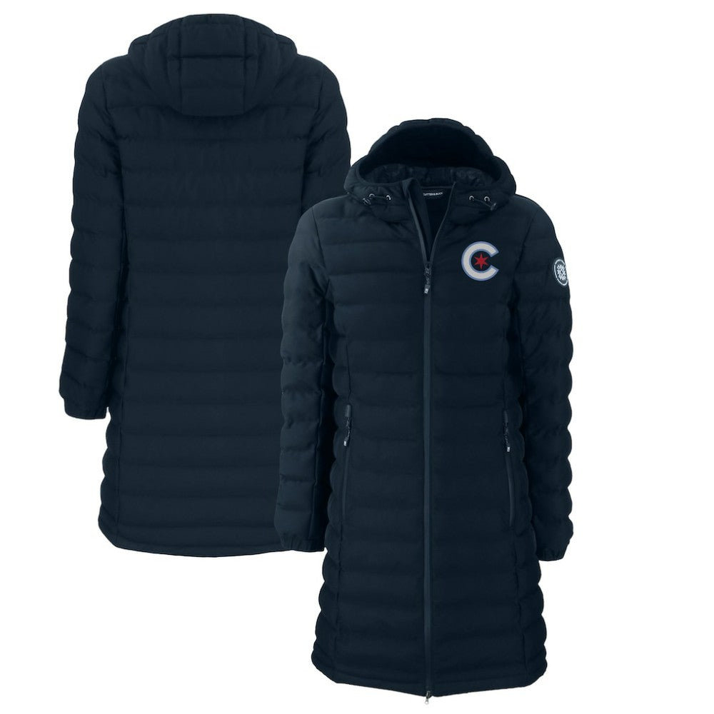 Chicago Cubs Cutter & Buck Women's City Connect Mission Ridge Repreve Eco Insulated Full-Zip Long Puffer Jacket - Navy