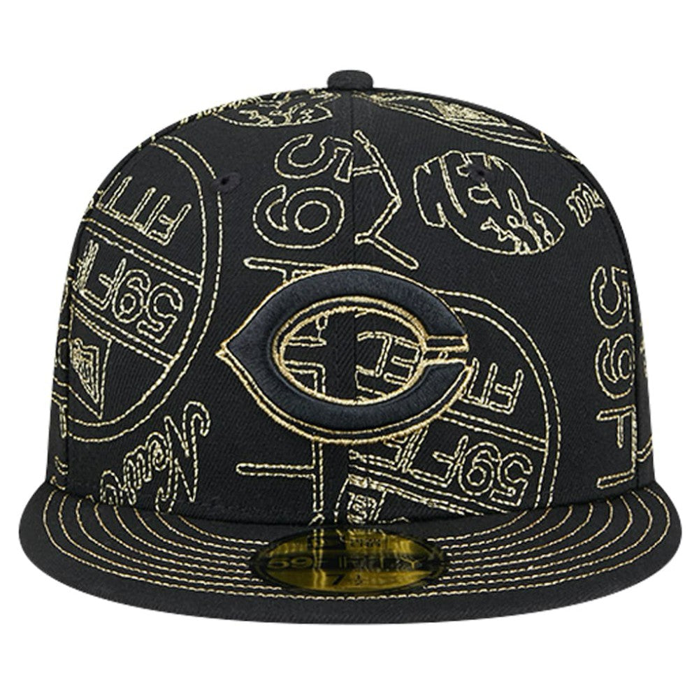 Cincinnati Reds 59FIFTY Day Allover Fitted Hat - Black | New Era