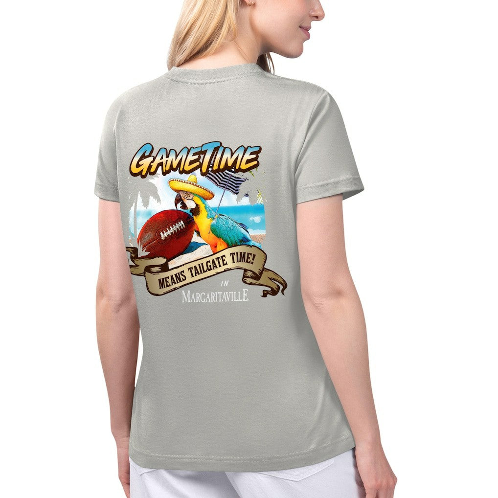 Las Vegas Raiders Margaritaville Women's Game Time V-Neck T-Shirt - Gray online