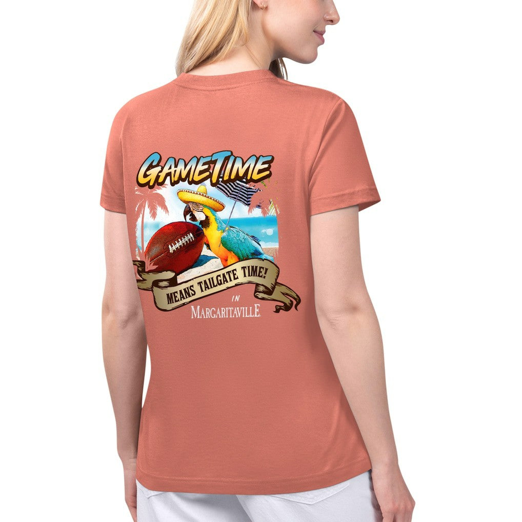 San Francisco 49ers Margaritaville Women's Game Time V-Neck T-Shirt - Coral on sale