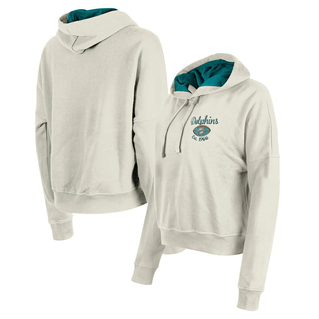 Miami Dolphins New Era Women's 3rd Down Historic Pullover Hoodie - Cream sale