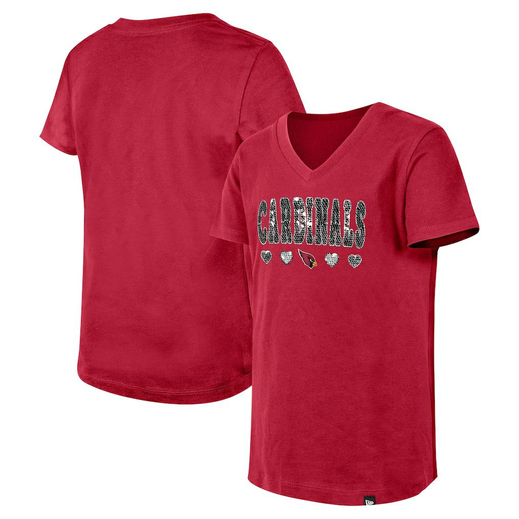 Arizona Cardinals New Era Girls Youth Flip Sequin V-Neck T-Shirt - Cardinal sale