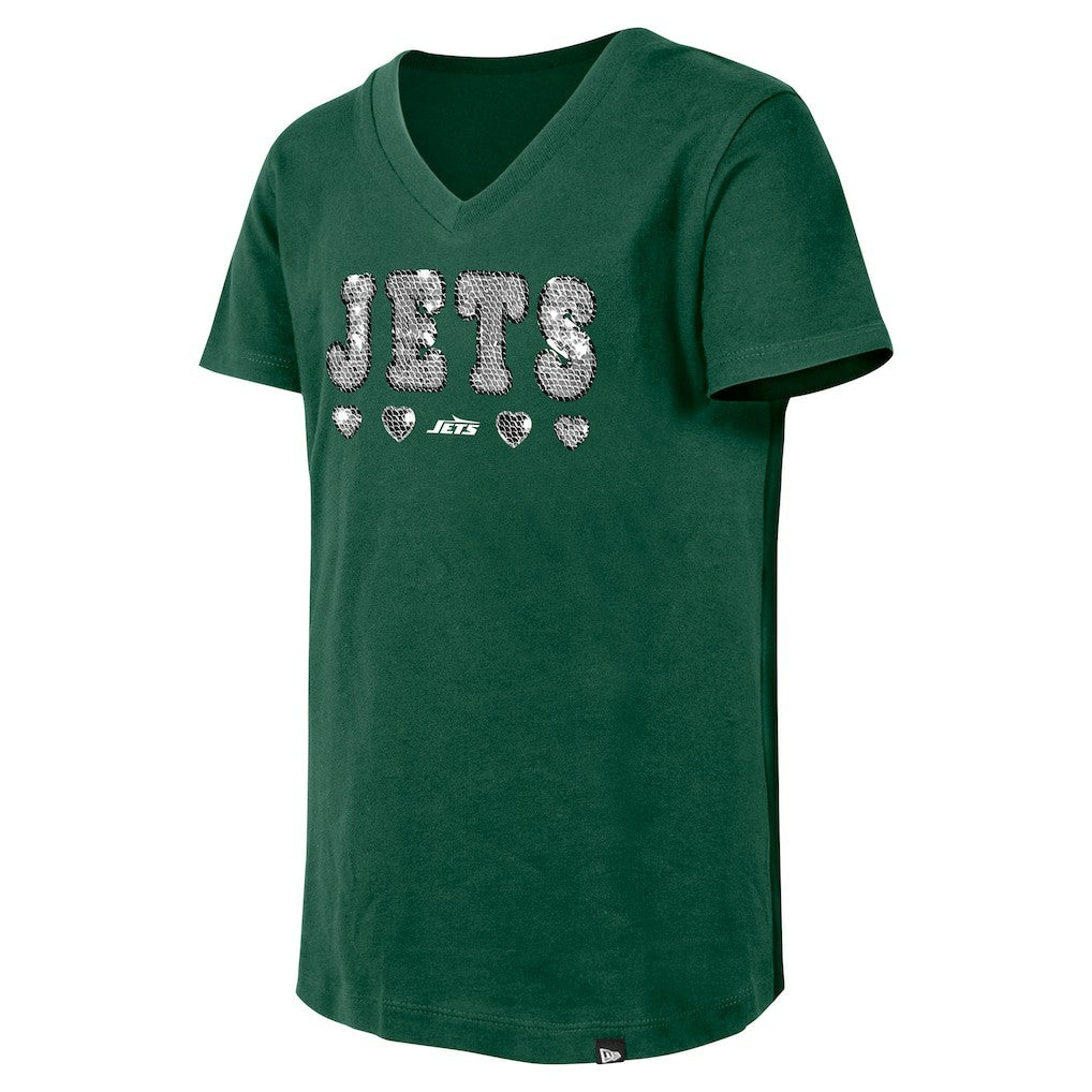 New York Jets New Era Girls Youth Flip Sequin V-Neck T-Shirt - Green online