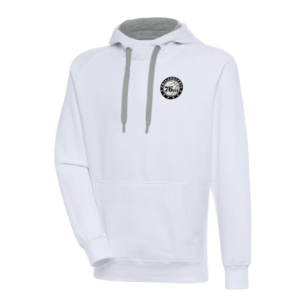 Philadelphia 76ers Antigua Metallic Logo Victory Pullover Hoodie - White cheap