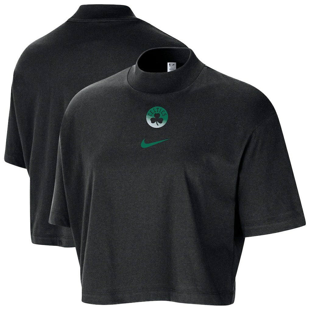 Boston Celtics Women's Courtside Mock Neck Loose Fit Cropped T-Shirt - Black | Nike on sale
