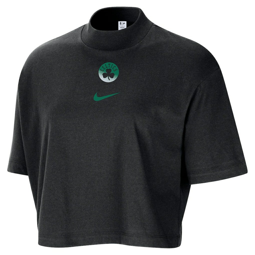 Boston Celtics Women's Courtside Mock Neck Loose Fit Cropped T-Shirt - Black | Nike on sale