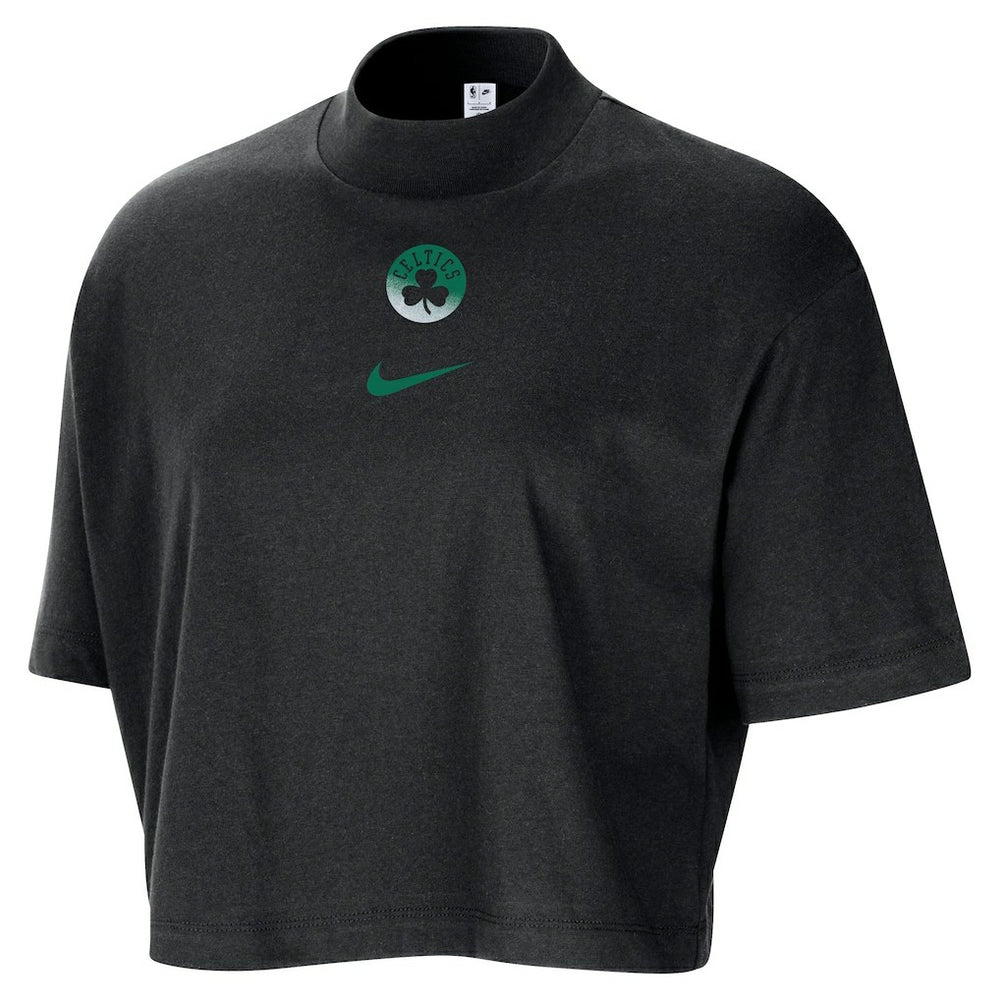 Boston Celtics Women's Courtside Mock Neck Loose Fit Cropped T-Shirt - Black | Nike on sale