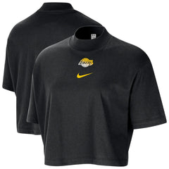 Los Angeles Lakers Women's Courtside Mock Neck Loose Fit Cropped T-Shirt - Black | Nike sale