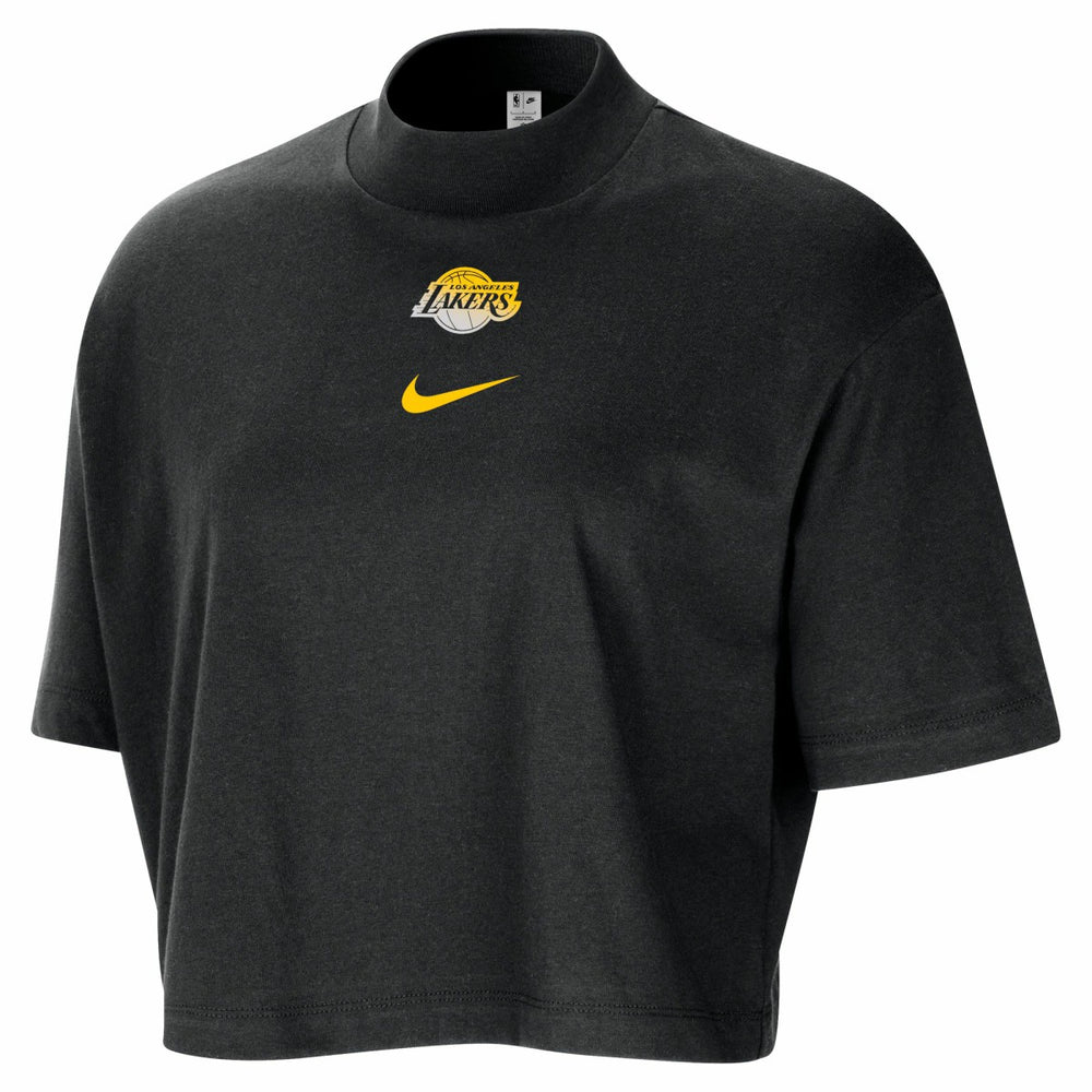 Los Angeles Lakers Women's Courtside Mock Neck Loose Fit Cropped T-Shirt - Black | Nike sale