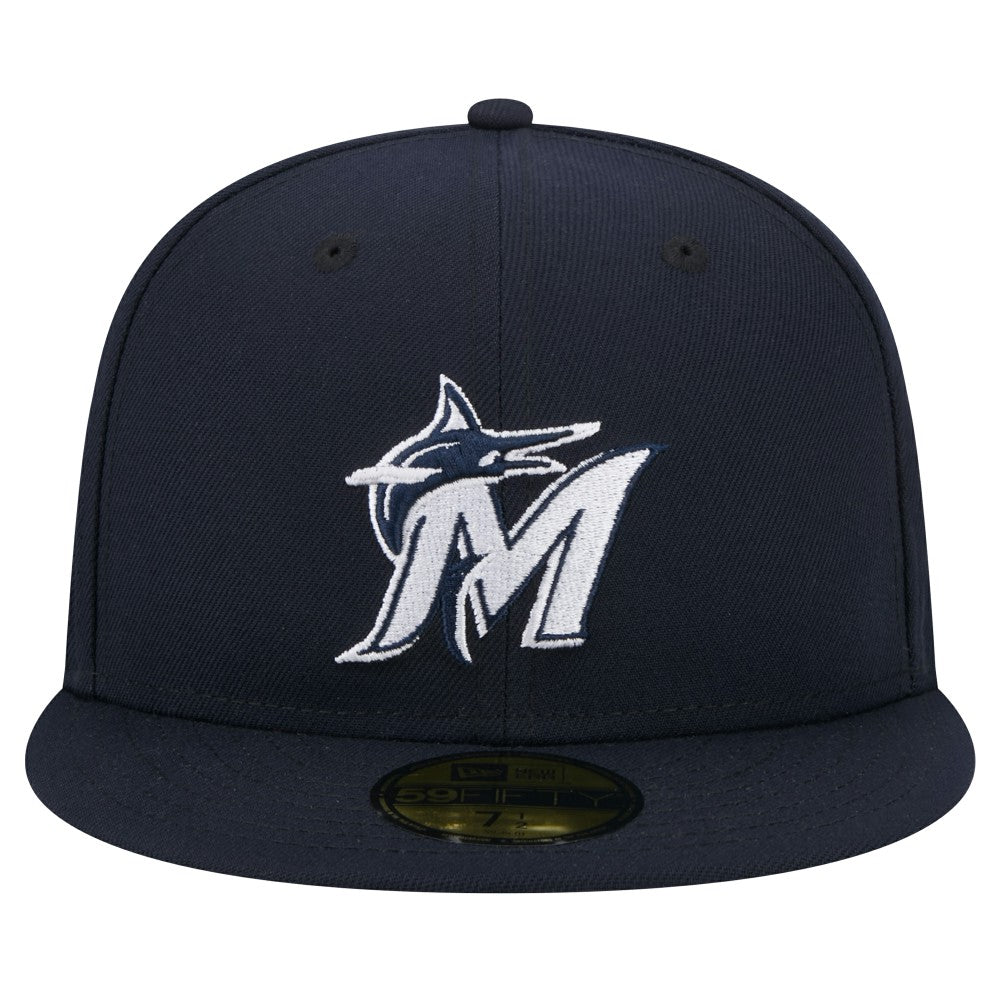 Miami Marlins White Logo 59FIFTY Fitted Hat - Navy | New Era