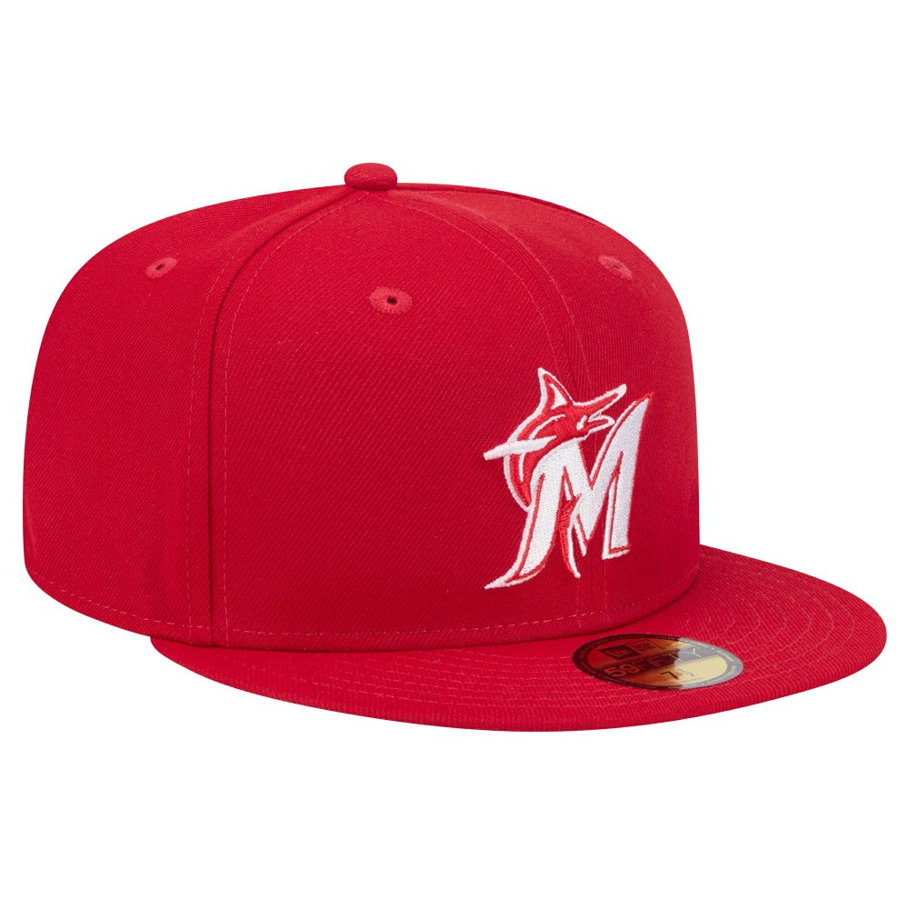 Miami Marlins White Logo 59FIFTY Fitted Hat - Red | New Era
