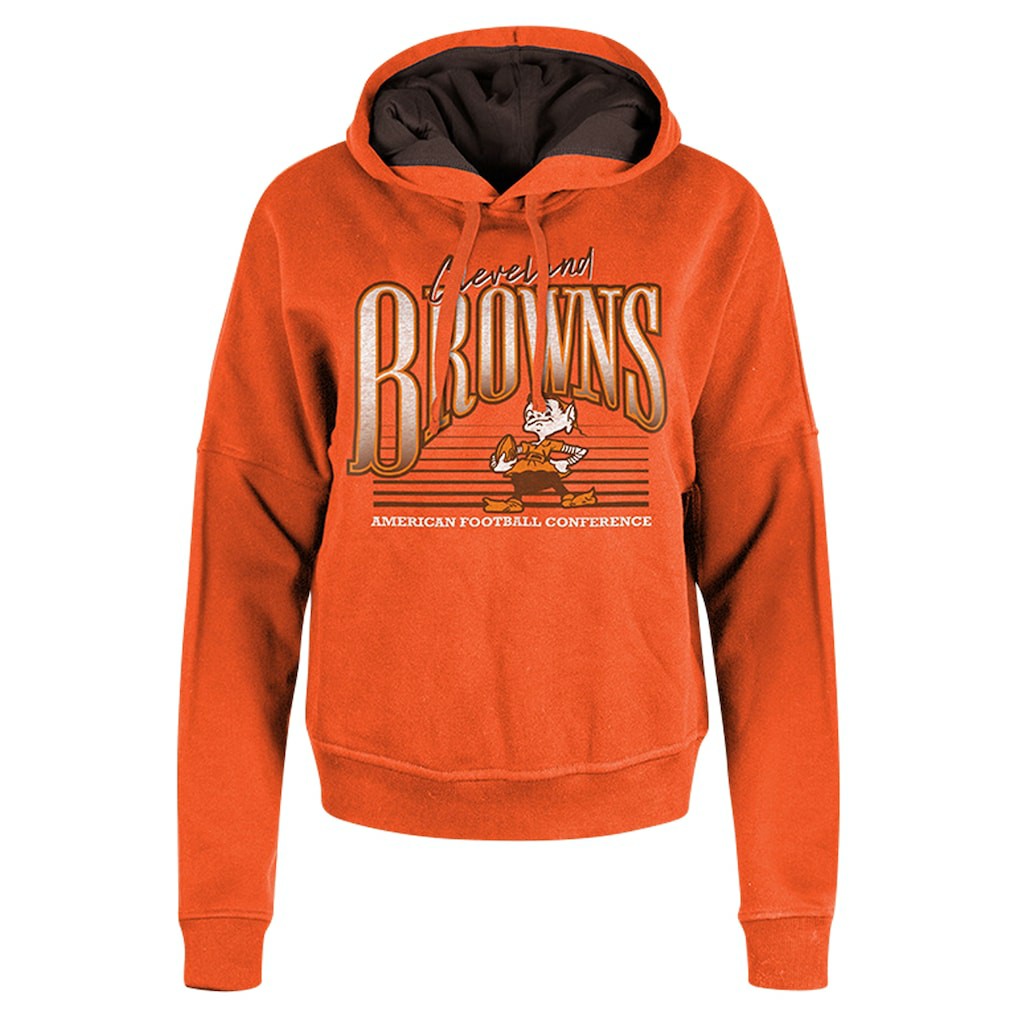 Cleveland Browns New Era Women's Throwback Boxy Pullover Hoodie - Orange sale