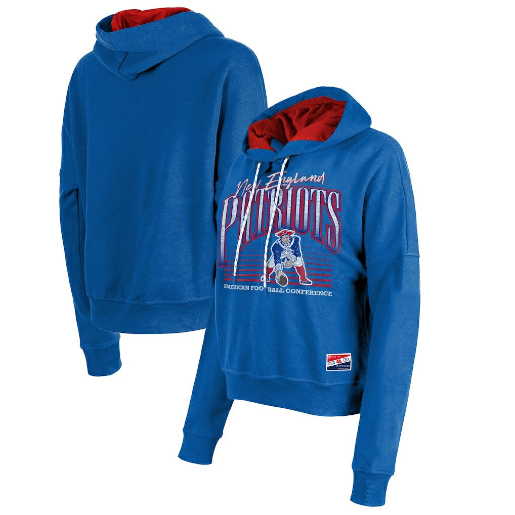 New England Patriots New Era Women's Throwback Boxy Pullover Hoodie - Royal cheap