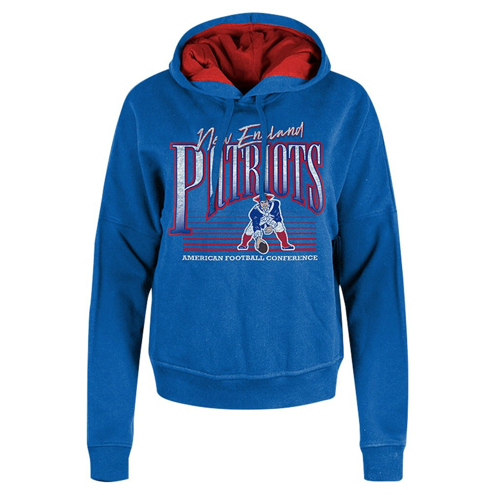 New England Patriots New Era Women's Throwback Boxy Pullover Hoodie - Royal cheap