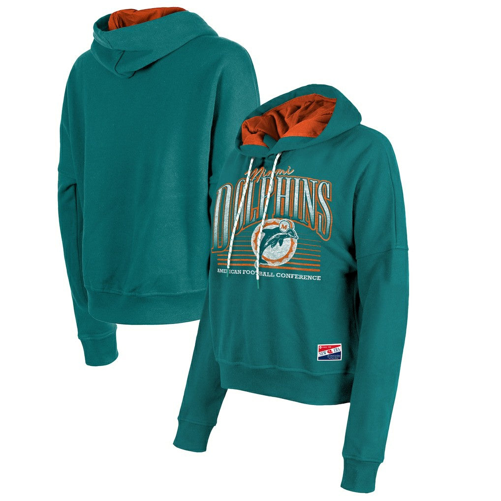 Miami Dolphins New Era Women's Throwback Boxy Pullover Hoodie - Aqua on sale