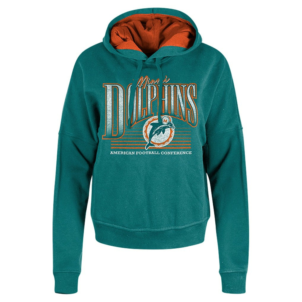 Miami Dolphins New Era Women's Throwback Boxy Pullover Hoodie - Aqua on sale