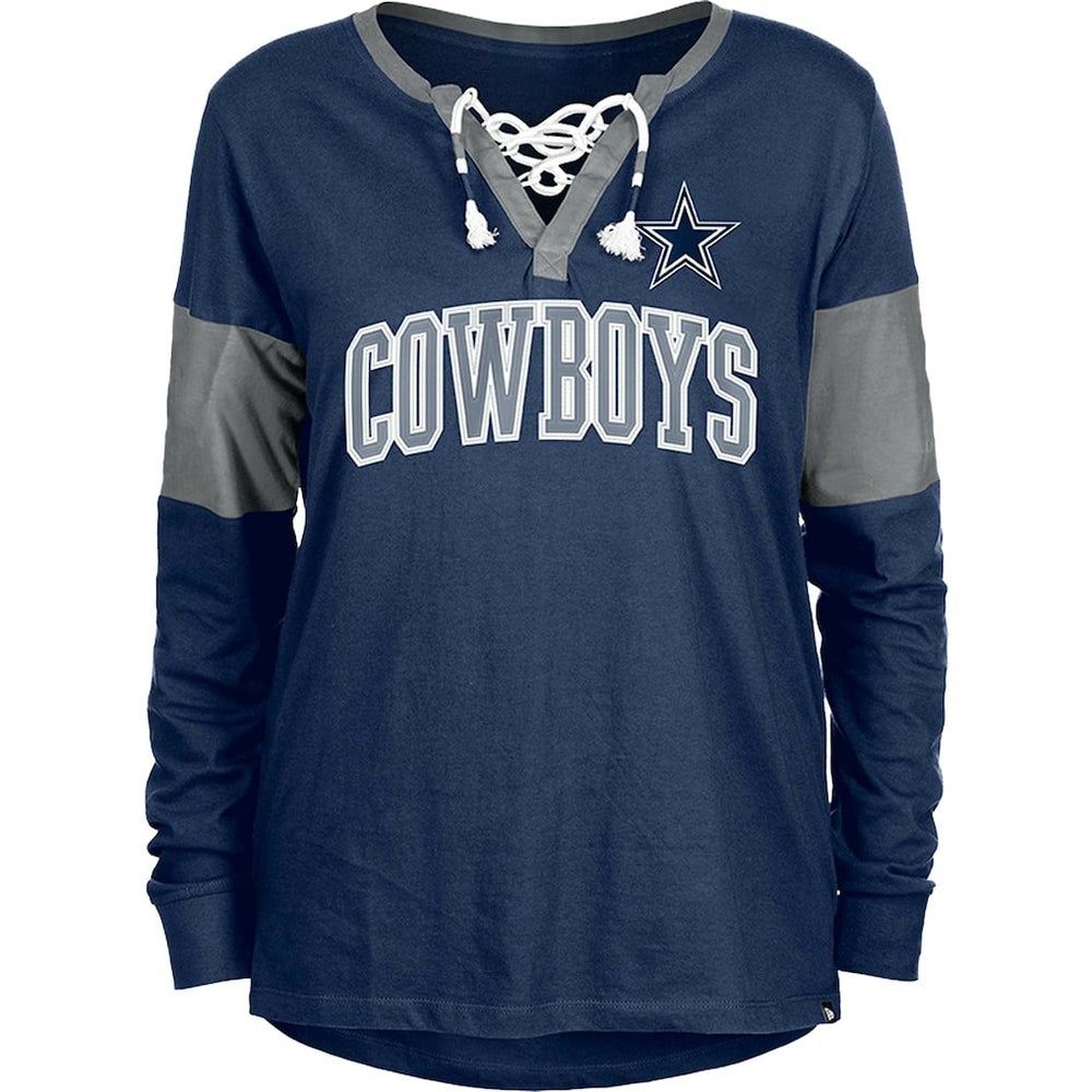 Dallas Cowboys New Era Women's Lace-Up Notch-Neck Long Sleeve T-Shirt - Navy outlet
