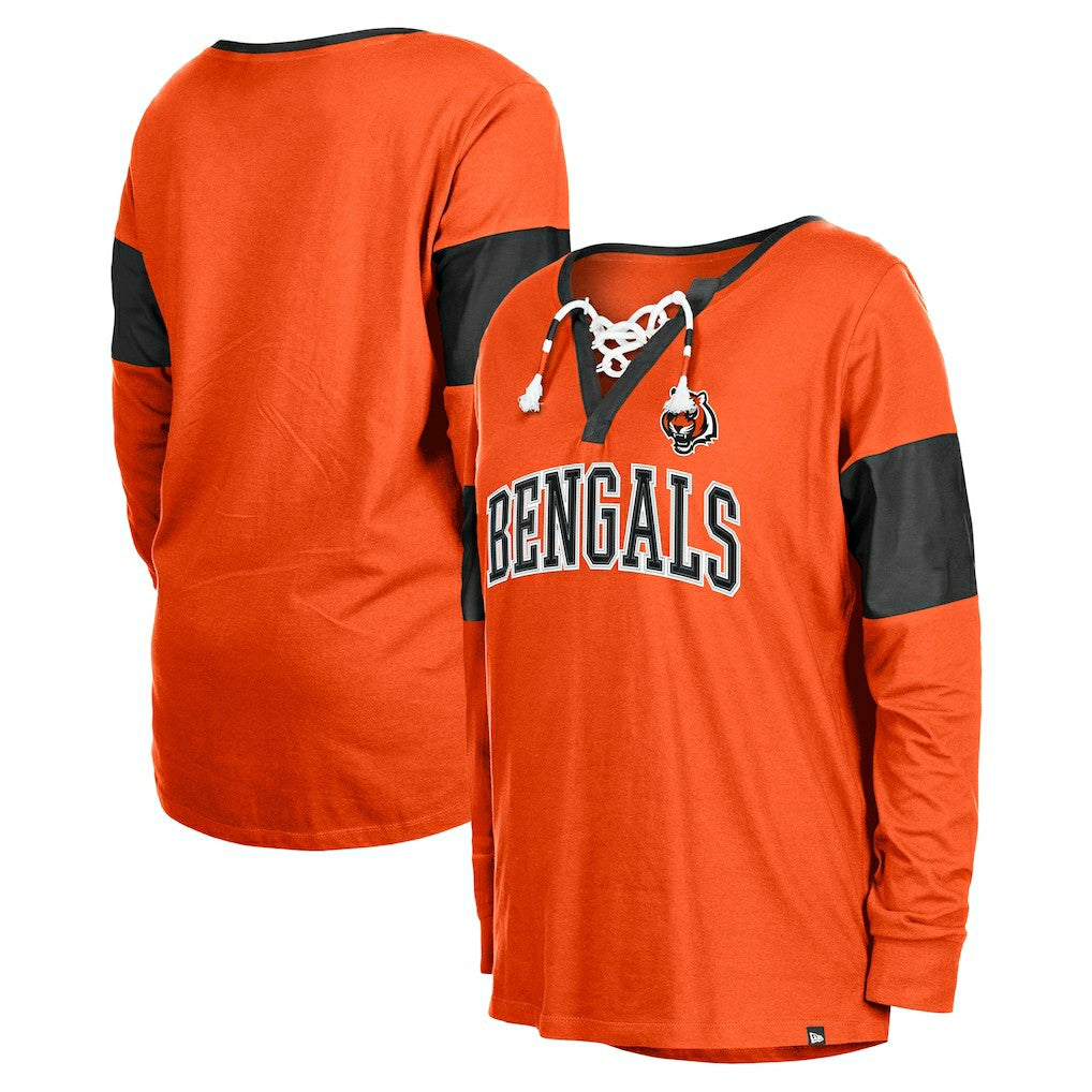 Cincinnati Bengals New Era Women's Lace-Up Notch-Neck Long Sleeve T-Shirt - Orange online