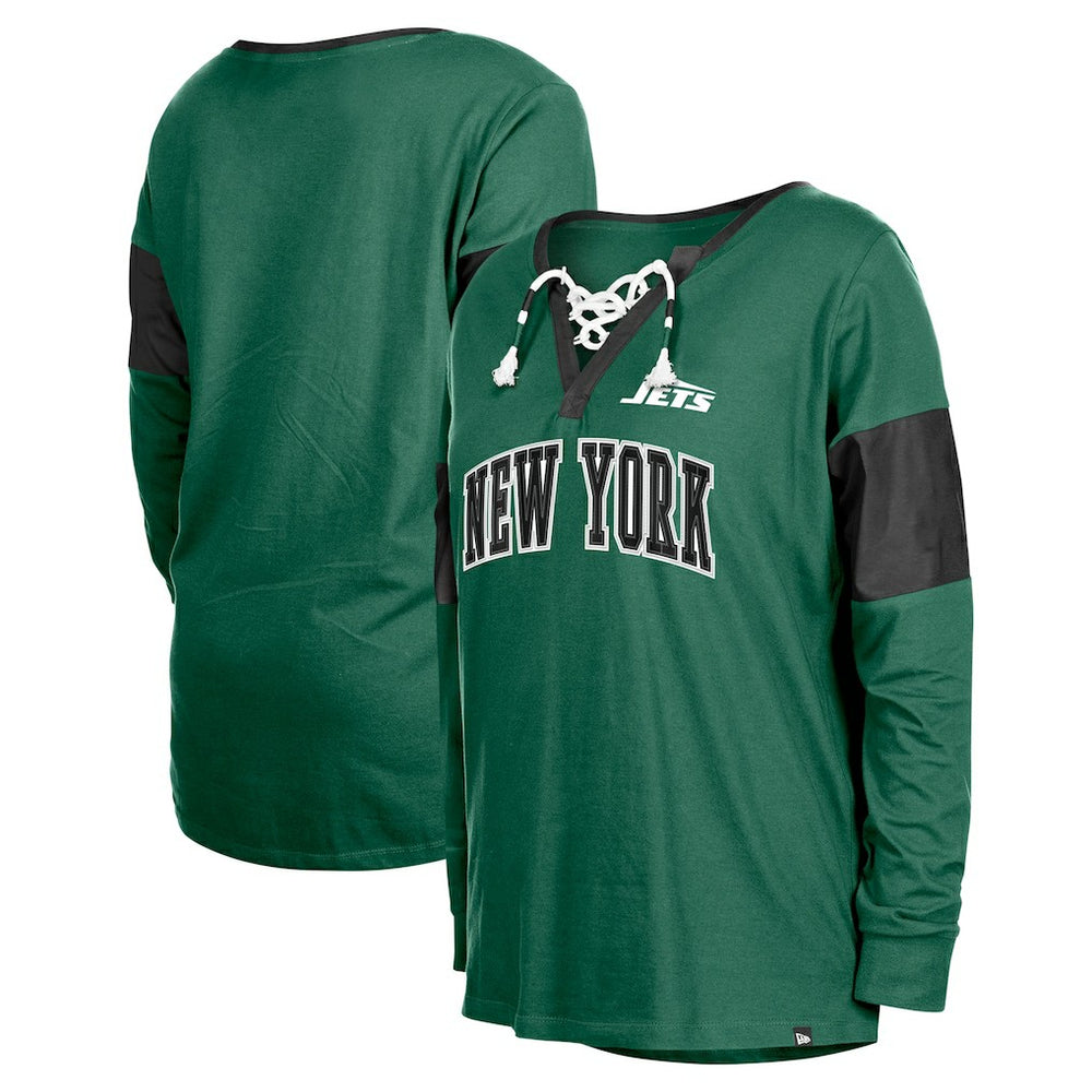 New York Jets New Era Women's Lace-Up Notch-Neck Long Sleeve T-Shirt - Green sale