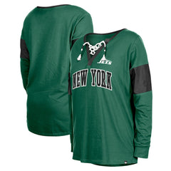 New York Jets New Era Women's Lace-Up Notch-Neck Long Sleeve T-Shirt - Green sale