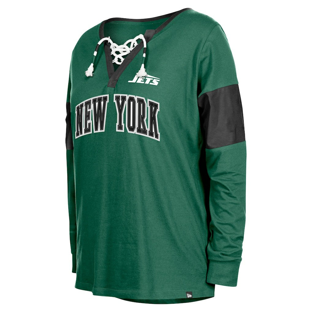 New York Jets New Era Women's Lace-Up Notch-Neck Long Sleeve T-Shirt - Green sale