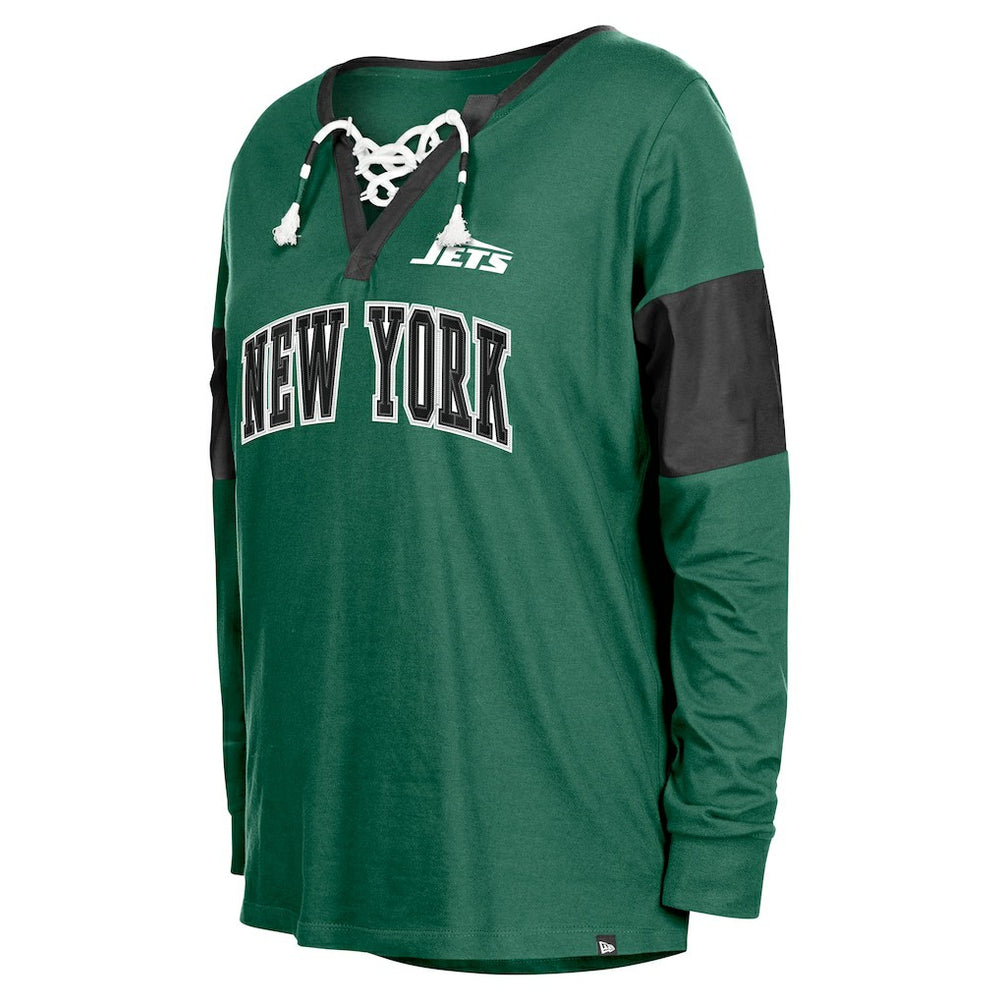 New York Jets New Era Women's Lace-Up Notch-Neck Long Sleeve T-Shirt - Green sale