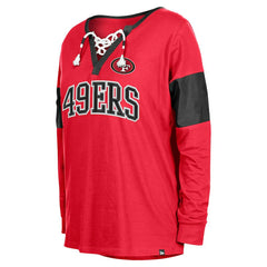 San Francisco 49ers New Era Women's Lace-Up Notch-Neck Long Sleeve T-Shirt - Scarlet online