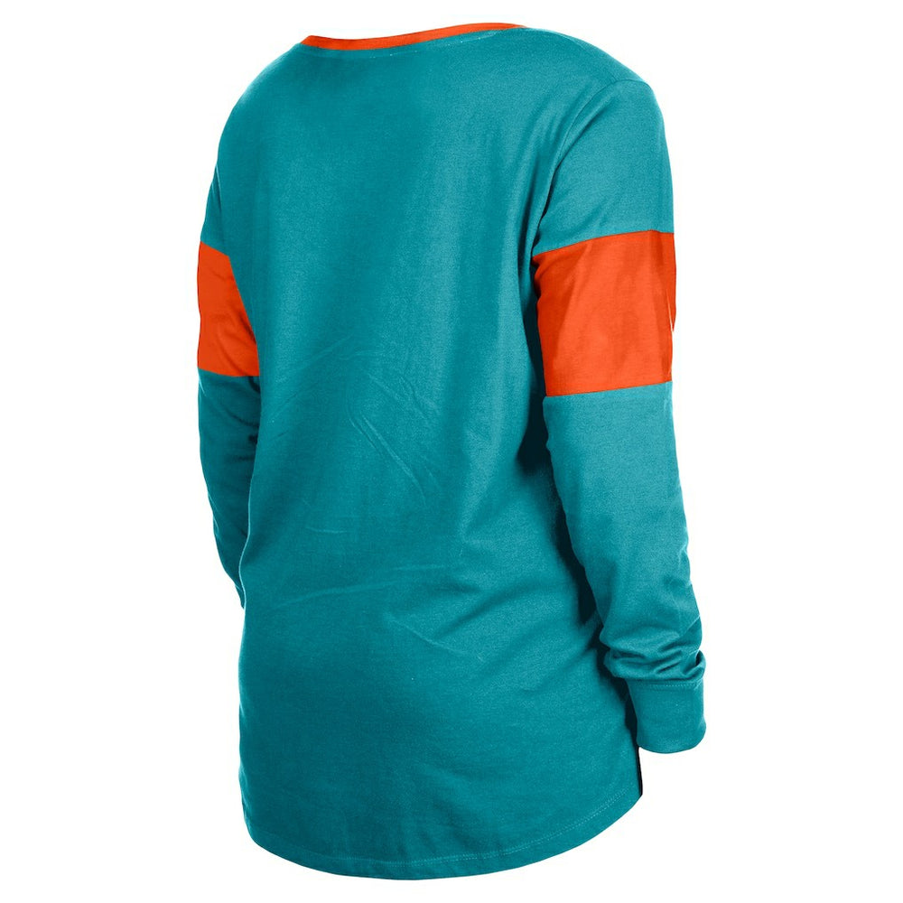 Miami Dolphins New Era Women's Lace-Up Notch-Neck Long Sleeve T-Shirt - Aqua discount