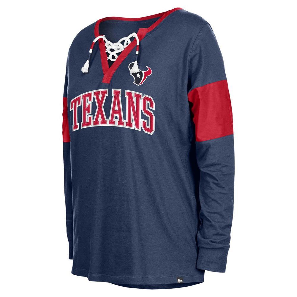 Houston Texans New Era Women's Lace-Up Notch-Neck Long Sleeve T-Shirt - Navy outlet