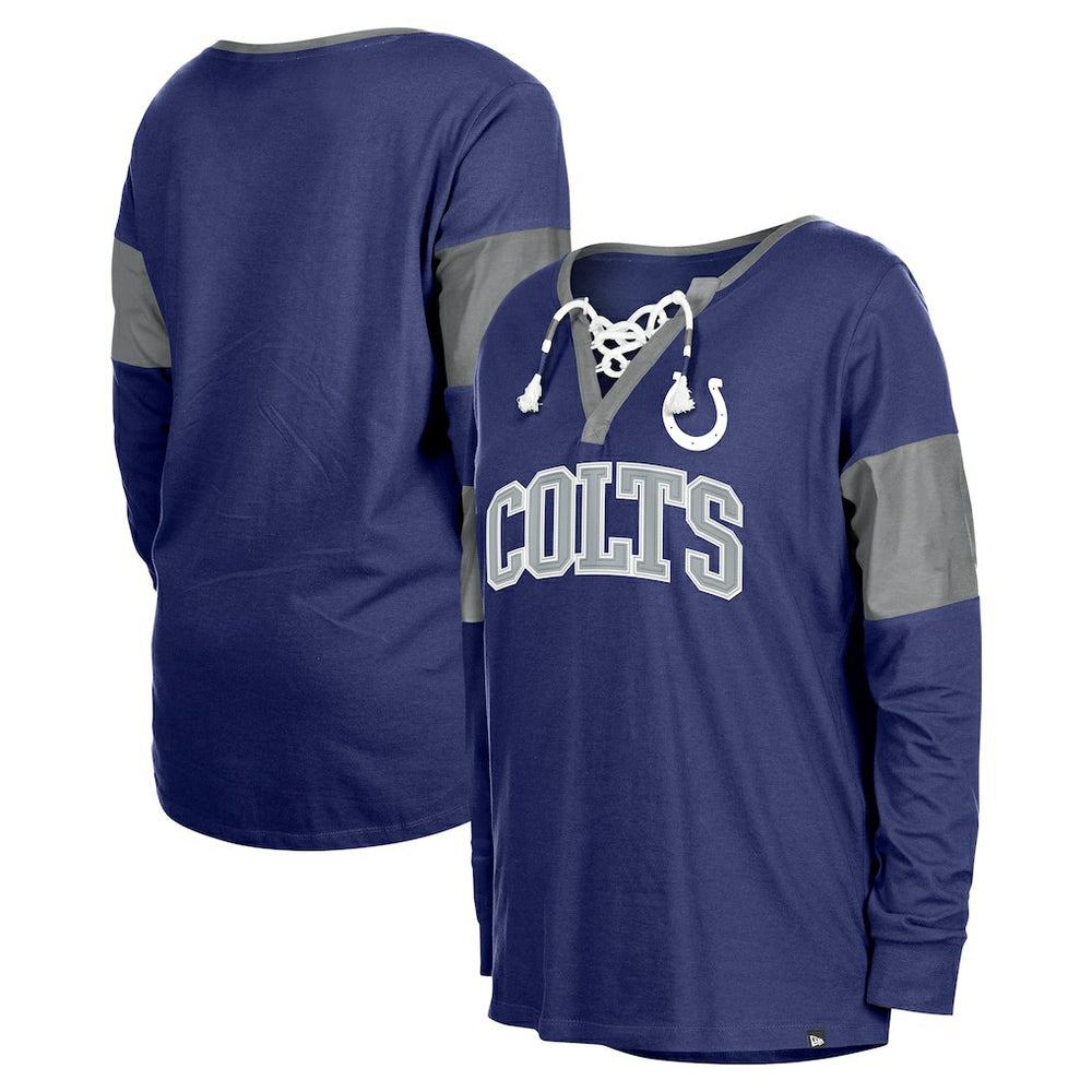 Indianapolis Colts New Era Women's Lace-Up Notch-Neck Long Sleeve T-Shirt - Royal cheap