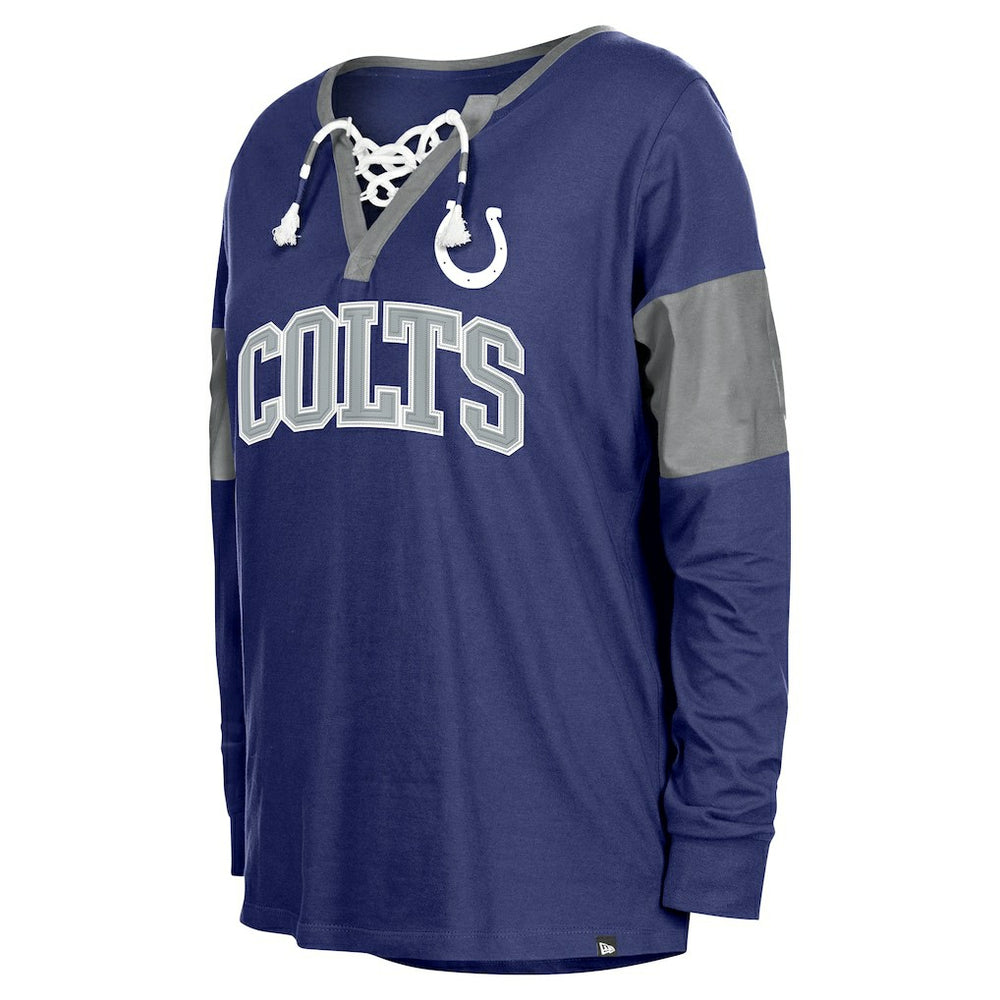 Indianapolis Colts New Era Women's Lace-Up Notch-Neck Long Sleeve T-Shirt - Royal cheap