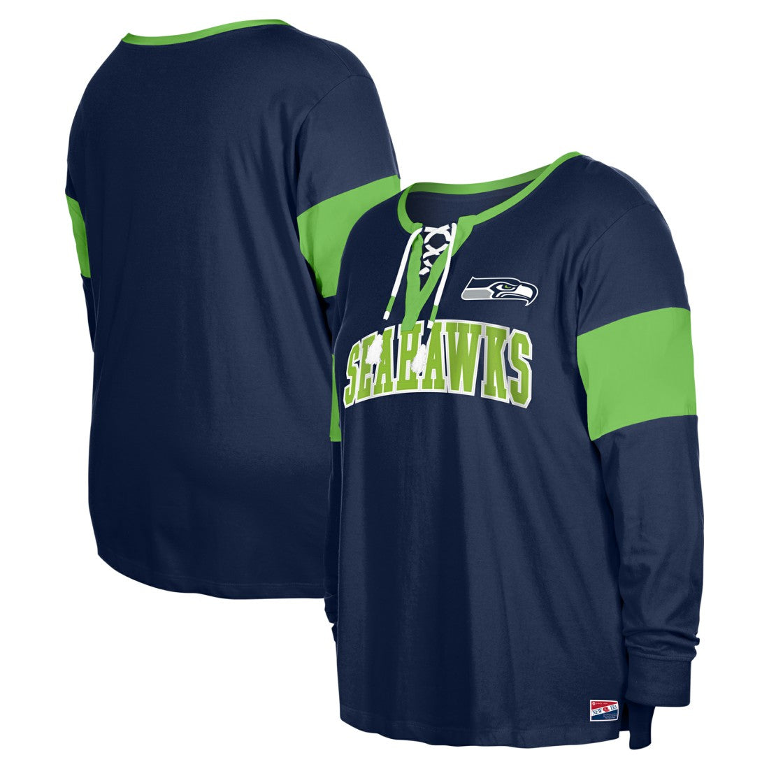 Seattle Seahawks New Era Women's Plus Size Lace-Up Notch Neck Long Sleeve T-Shirt  - College Navy discount
