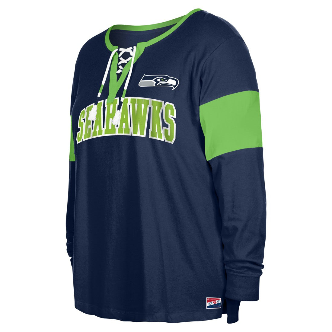 Seattle Seahawks New Era Women's Plus Size Lace-Up Notch Neck Long Sleeve T-Shirt  - College Navy discount
