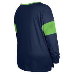 Seattle Seahawks New Era Women's Plus Size Lace-Up Notch Neck Long Sleeve T-Shirt  - College Navy discount