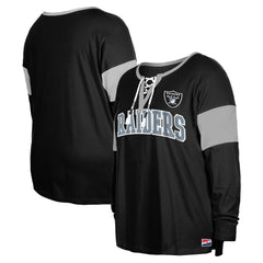 Las Vegas Raiders New Era Women's Plus Size Lace-Up Notch Neck Long Sleeve T-Shirt  - Black sale