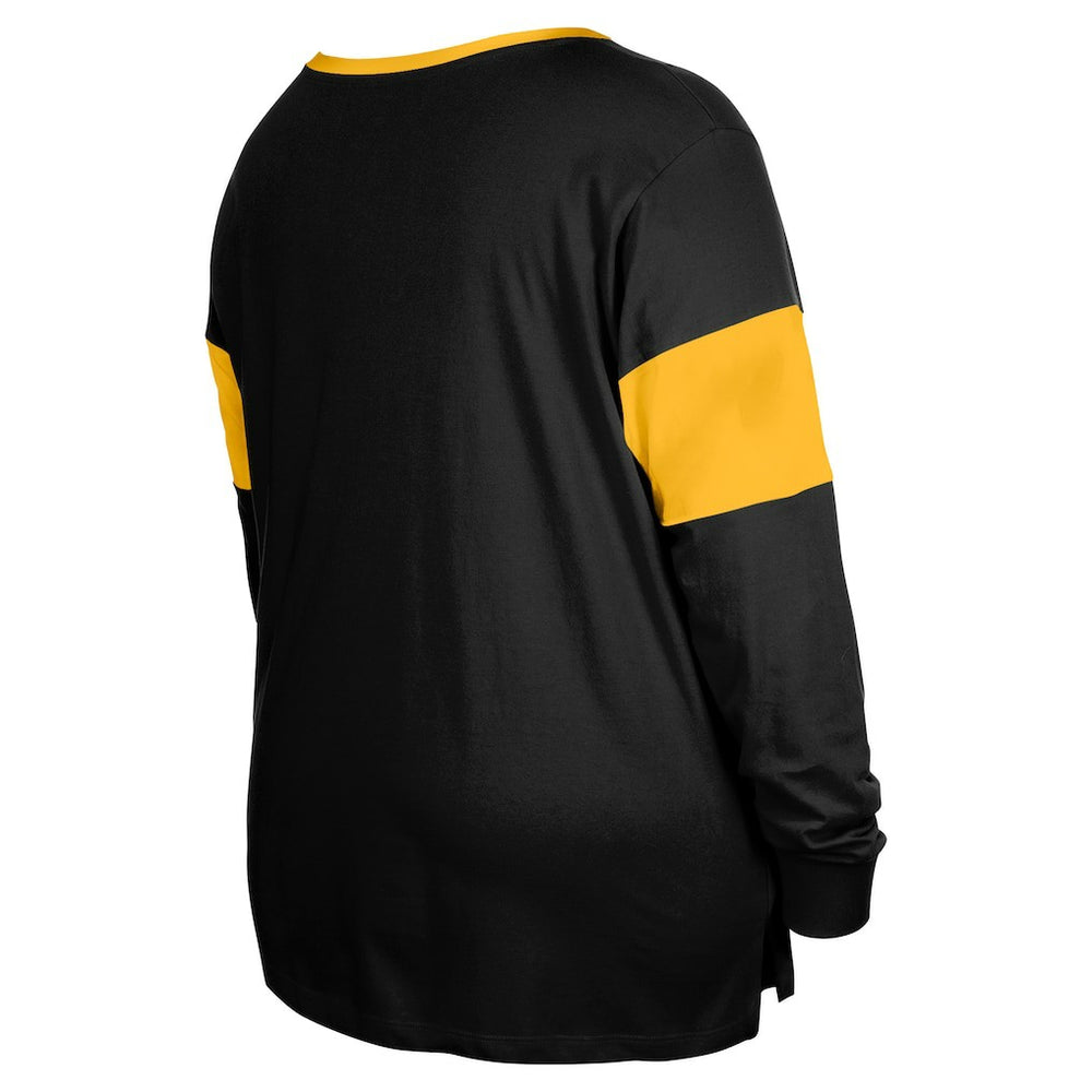 Pittsburgh Steelers New Era Women's Plus Size Lace-Up Notch Neck Long Sleeve T-Shirt  - Black on sale