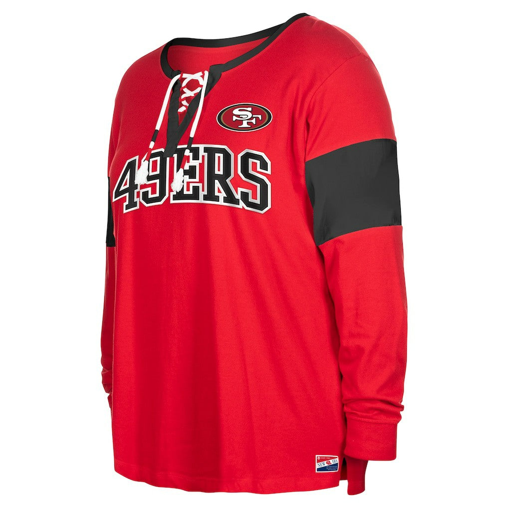 San Francisco 49ers New Era Women's Plus Size Lace-Up Notch Neck Long Sleeve T-Shirt  - Scarlet online