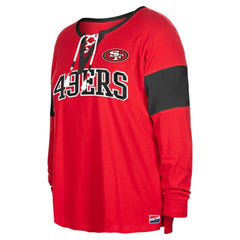 San Francisco 49ers New Era Women's Plus Size Lace-Up Notch Neck Long Sleeve T-Shirt  - Scarlet online