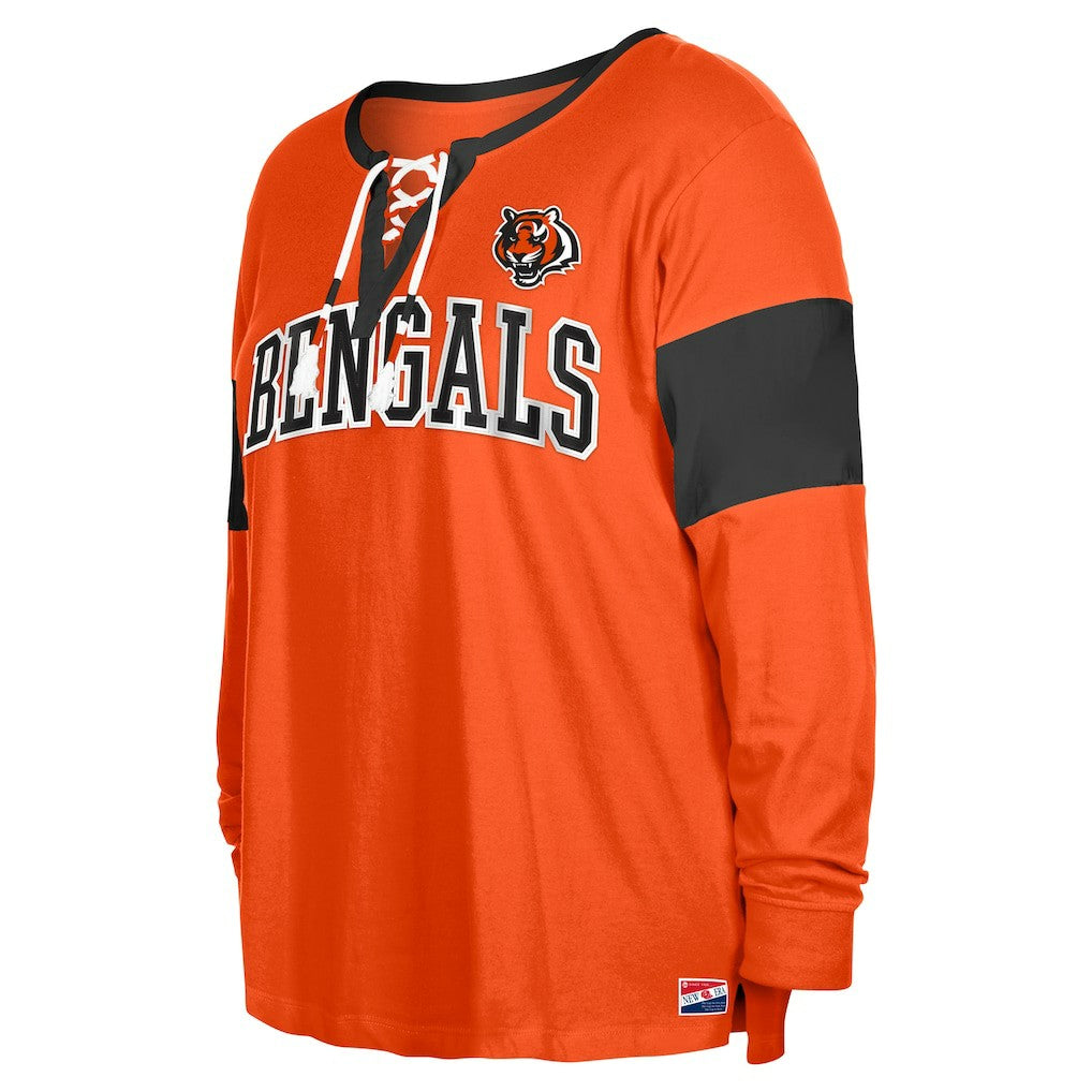Cincinnati Bengals New Era Women's Plus Size Lace-Up Notch Neck Long Sleeve T-Shirt  - Orange sale