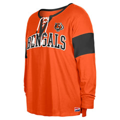 Cincinnati Bengals New Era Women's Plus Size Lace-Up Notch Neck Long Sleeve T-Shirt  - Orange sale