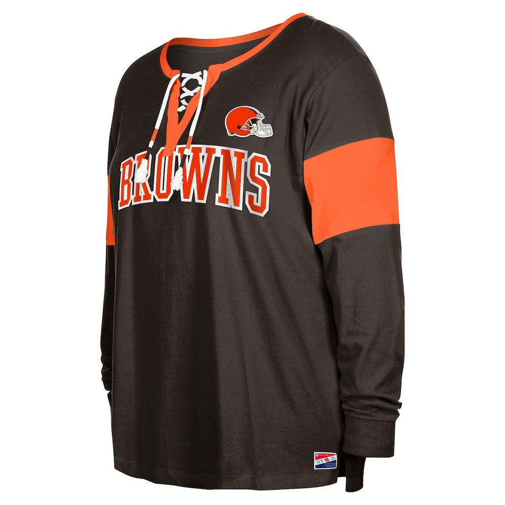 Cleveland Browns New Era Women's Plus Size Lace-Up Notch Neck Long Sleeve T-Shirt  - Brown for sale