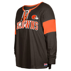 Cleveland Browns New Era Women's Plus Size Lace-Up Notch Neck Long Sleeve T-Shirt  - Brown for sale