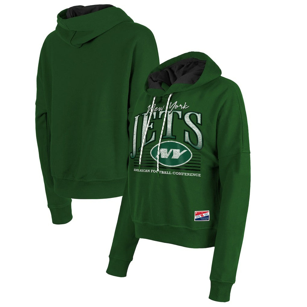 New York Jets New Era Women's Boxy Pullover Hoodie - Heather Green discount