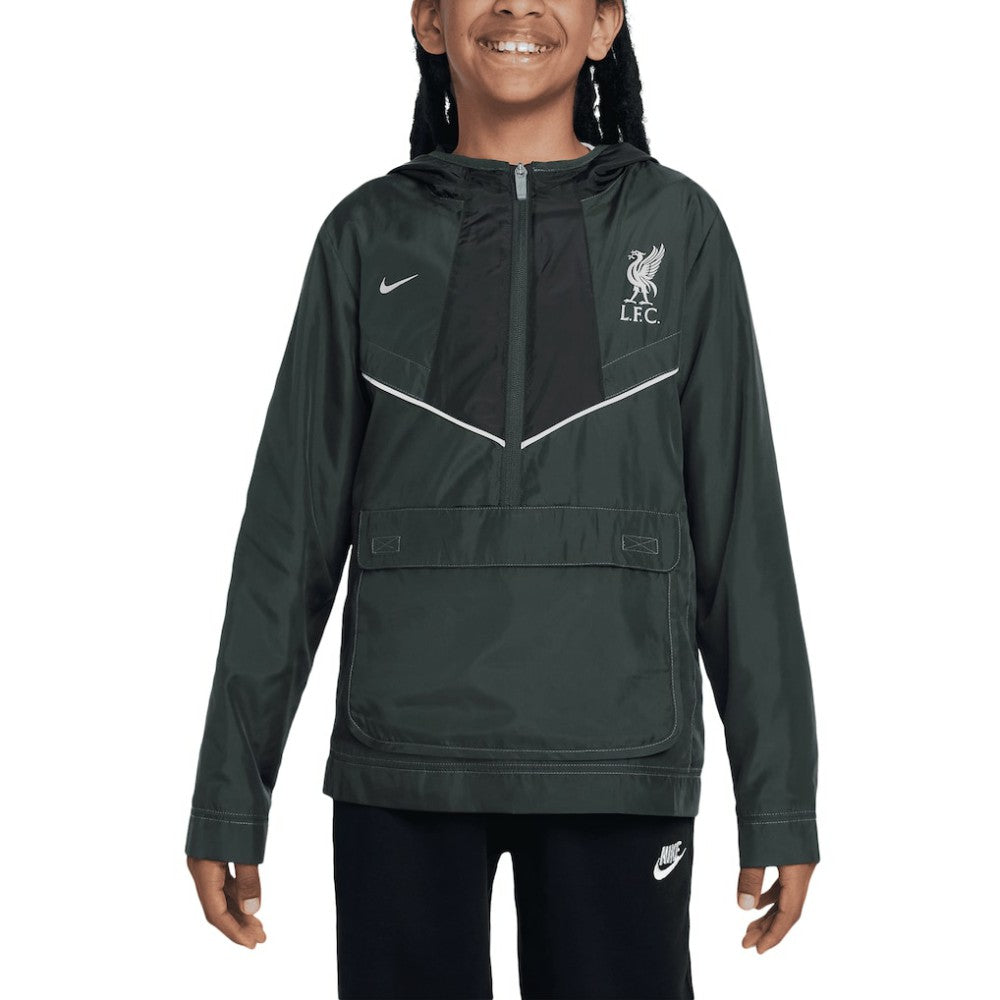 Liverpool Youth Amplify Windrunner Anorak Half-Zip Hoodie Jacket - Black | Nike for sale