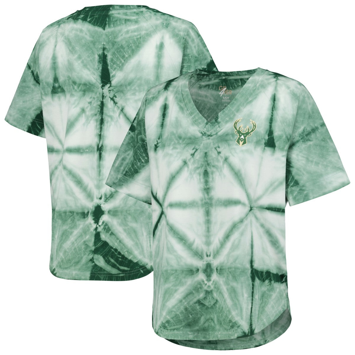 Milwaukee Bucks G-III 4Her by Carl Banks Women's Tournament Raglan Oversized Tie-Dye V-Neck T-Shirt - Hunter Green discount