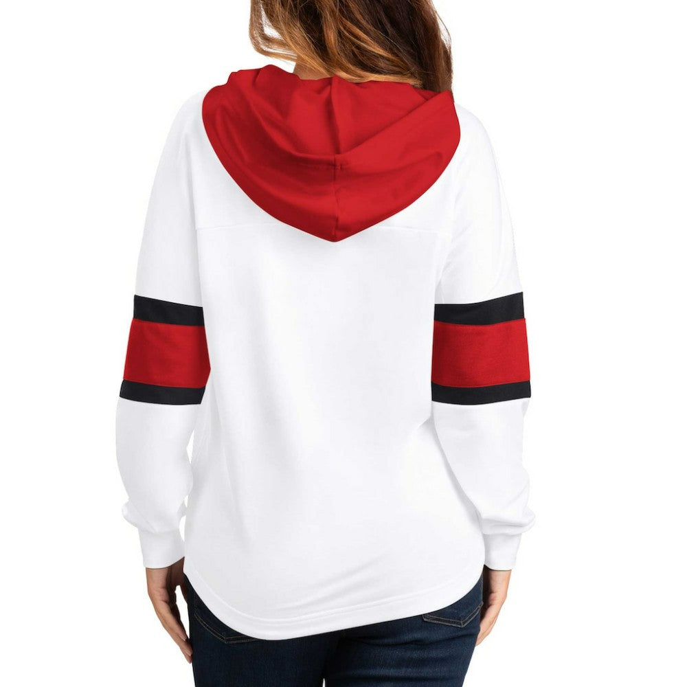 New Jersey Devils G-III 4Her by Carl Banks Women's Goal Zone Long Sleeve Lace-Up Hoodie T-Shirt White/Red