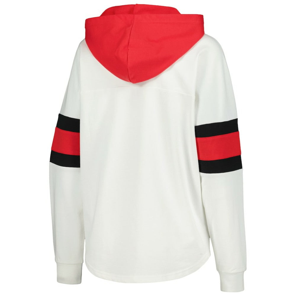 Detroit Red Wings G-III 4Her by Carl Banks Women's Goal Zone Long Sleeve Lace-Up Hoodie T-Shirt White/Red