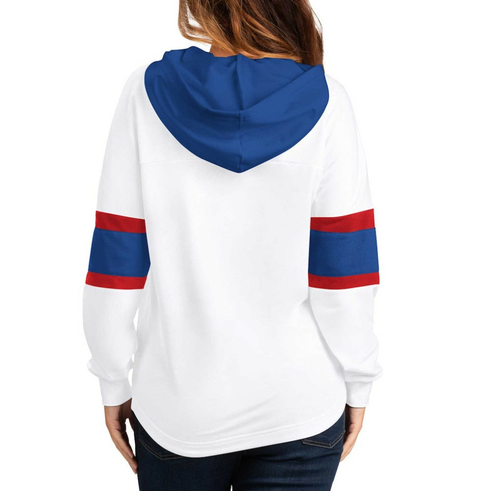 New York Rangers G-III 4Her by Carl Banks Women's Goal Zone Long Sleeve Lace-Up Hoodie T-Shirt White/Blue